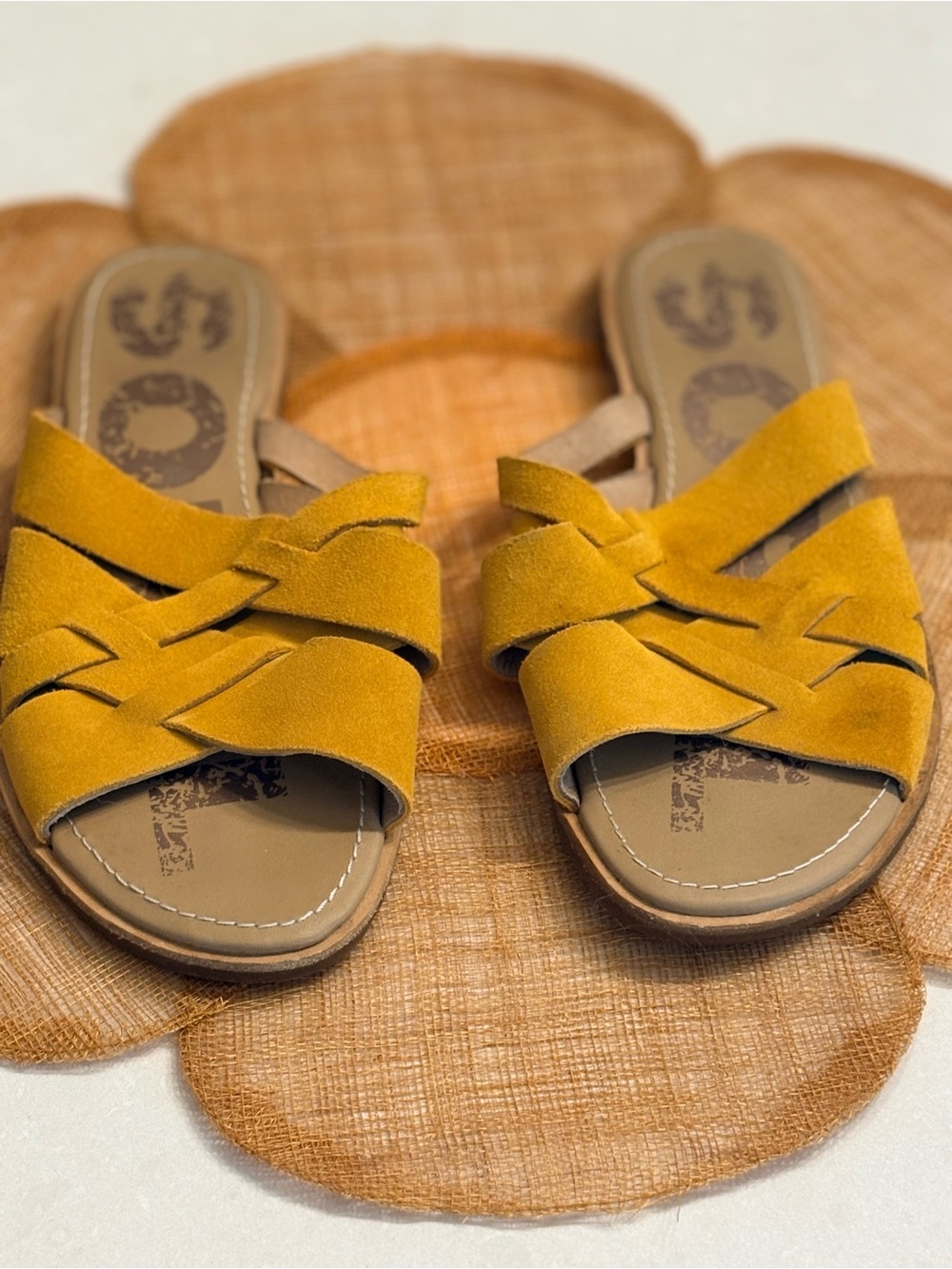 Sorel Ella slide sandals with a suede crisscross strap